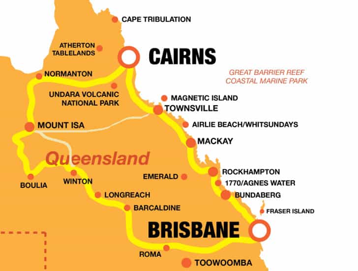 Brisbane Cairns Return Map 